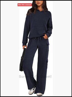 2 Piece Tracksuit for Women Long Sleeve Hoodie Cargo Pants Lounge Set